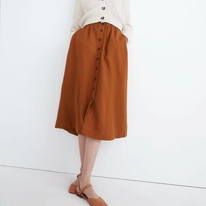 Madewell Size XS Linen-Blend Button-Front Pull-On Midi Skirt